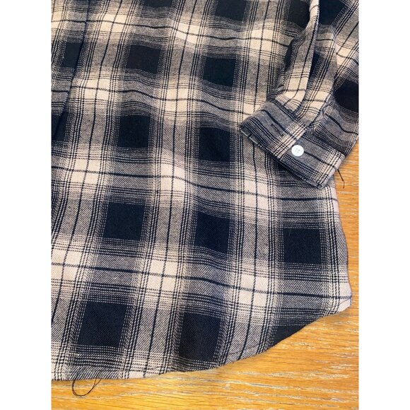 Vintage Plaid Flannel Button-Up Shirt In Beige & Black - Picture 3 of 4
